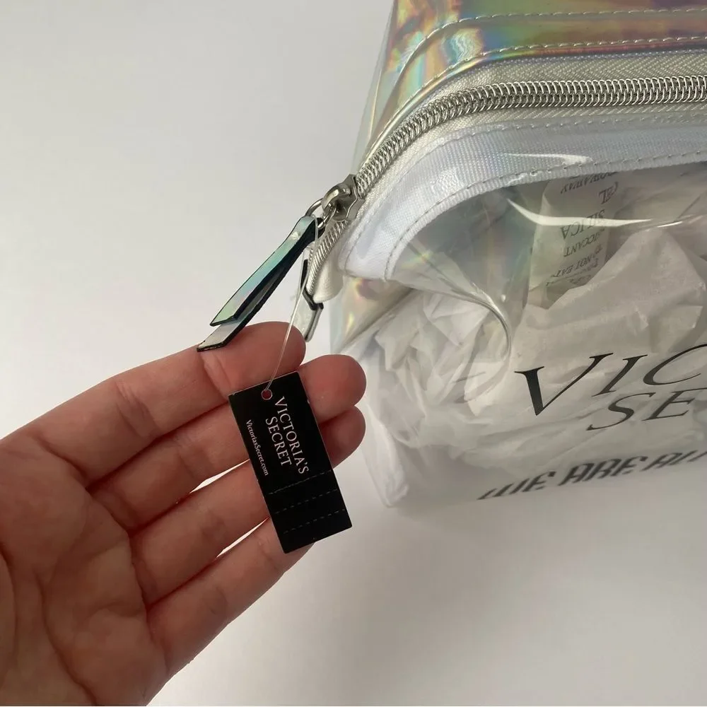 Victoria’s Secret Makeup‎ Bag Toiletries We are all Angels Clear Holographic zip